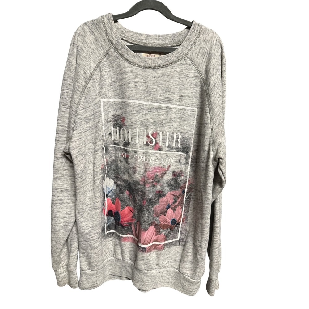 Hollister West Coast Cafe Chic Floral Graphic Print Crewneck Sweatshirt‎ Gray XS
